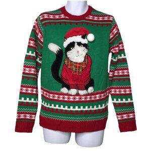 NWT 33 Degrees Pullover Sweater Mens S Santa Claus Cat Ugly Christmas Holiday
